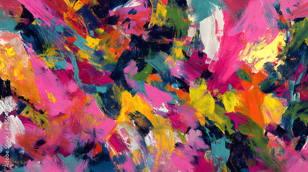 Poster a vibrant symphony of colors a visual journey through abstract art with a brush stroke effect suitab