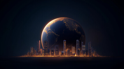Obraz premium Global economic trends impacting trade and politics in urban landscapes at night