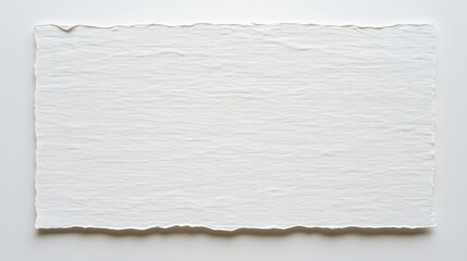 A textured, rectangular handmade sheet of off-white paper with deckled edges, set against an off-white background. Emphasizes organic texture and minimalist aesthetic.