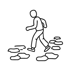 walking over stepping stones icon, walking over stepping stones line art - simple line art of walking over stepping stones, perfect for walking over stepping stones logos and icons