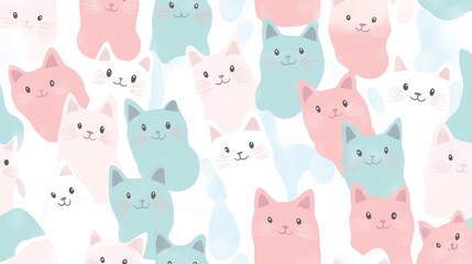 Delicate pastel-colored cat faces pattern design.