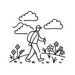 walking through a meadow icon, walking through a meadow line art - simple line art of walking through a meadow, perfect for walking through a meadow logos and icons
