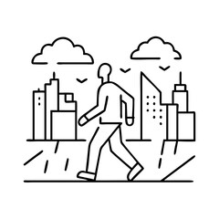 walking through cityscape icon, walking through cityscape line art - simple line art of walking through cityscape, perfect for walking through cityscape logos and icons