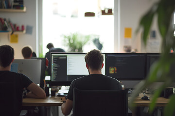 Programmers Working at Computers in Office