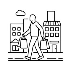 walking through shopping district icon, walking through shopping district line art - simple line art of walking through shopping district, perfect for walking through shopping district logos and icons