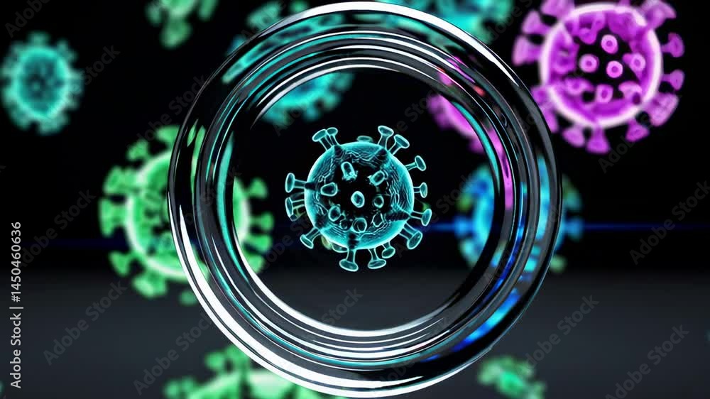 Aufkleber coronavirus omicron variant under detailed scientific examination in laboratory environment. reveali