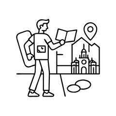 walking tour guide icon, walking tour guide line art - simple line art of walking tour guide, perfect for walking tour guide logos and icons