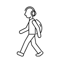 walking with headphones icon, walking with headphones line art - simple line art of walking with headphones, perfect for walking with headphones logos and icons