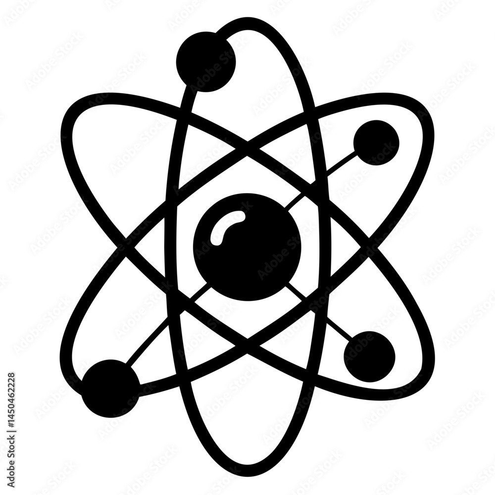 Poster atom structure vector illustration for science and education projects with nucleus and electrons 100