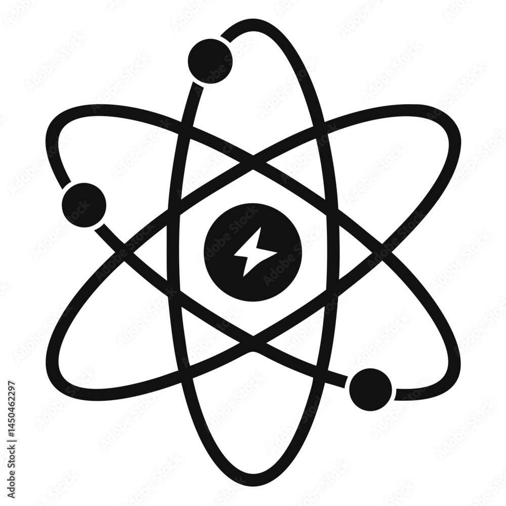 Poster atom structure vector illustration science and technology physics chemistry model research icon symb