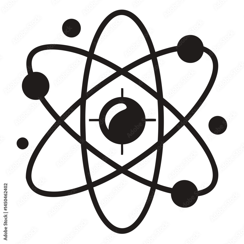 Poster atom structure science model atomic physics chemistry nucleus electron energy research symbol icon 1