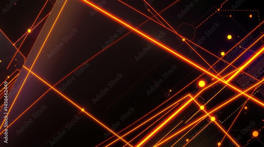 Poster abstract digital art featuring glowing orange lines intersecting on a dark background with subtle li