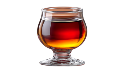 Amber Liquid in a Clear Stemmed Glass on Transparent Background, cut out, no background