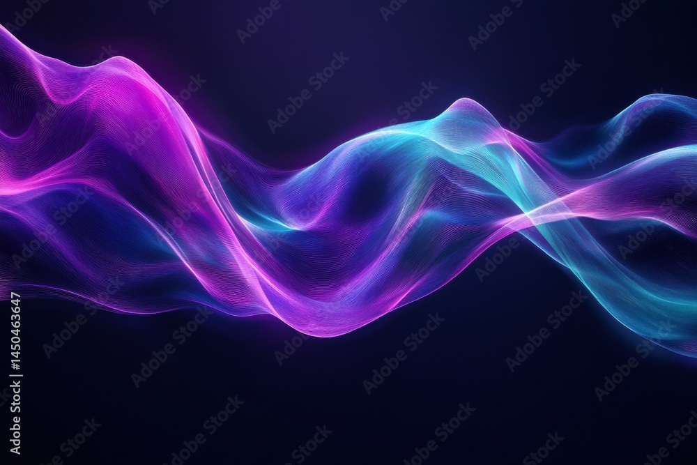 Aufkleber colorful abstract neural network with glowing threads in blue and purple on a dark gradient backgrou