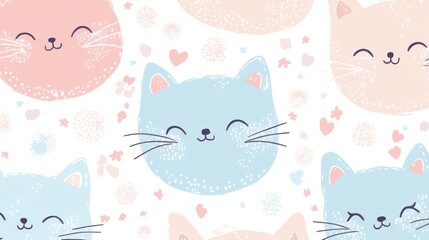 Cute cat faces pattern on a white background.