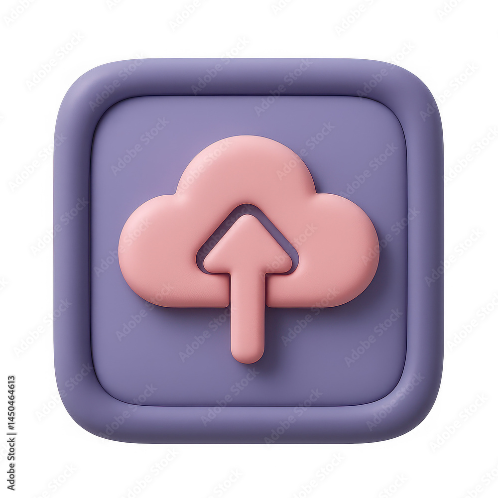 Poster cloud upload icon in 3d style and soft colors