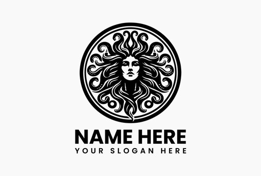 Stylized Medusa Vector Graphic. Mythological Gorgon Design