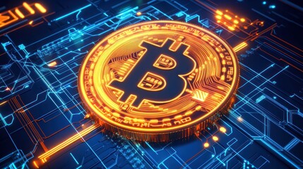 Digital Cryptocurrency Coin on Circuit Board