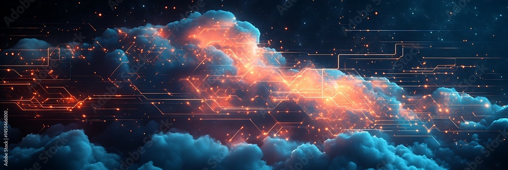Poster digital cloudscape: a stunning digital rendering showcases a surreal cloudscape, the ethereal forms 