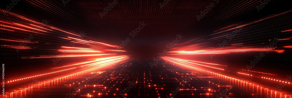 Poster red light tunnel: a captivating composition of a tunnel with vibrant red lights, creating a sense of