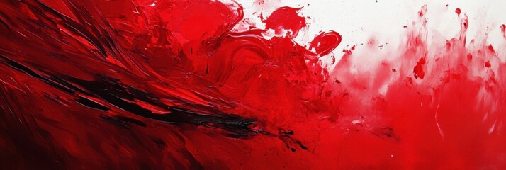 Dynamic fusion of red strokes creates a vibrant abstract background with balanced composition and energetic splashes