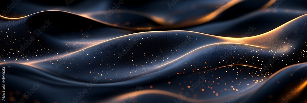 Poster dark abstract wave: a mesmerizing abstract image of a dark, undulating wave with golden highlights, 