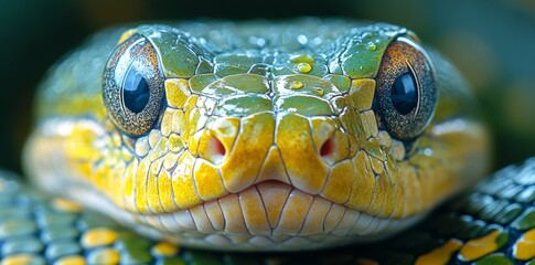 Fototapeta premium Captivating Green Tree Python Tropical Rainforest Wildlife Photography Macro Perspective Nature's Beauty