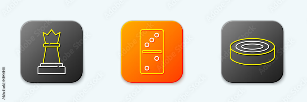 Poster set line chess, domino and checker game chips icon. vector