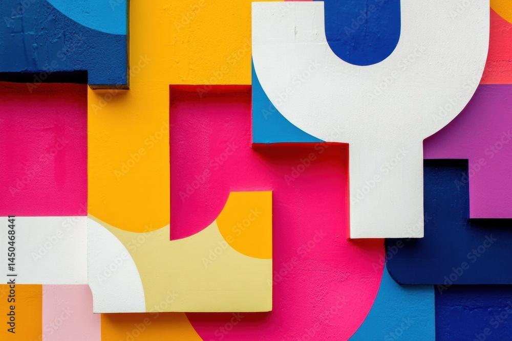 Poster abstract shapes symbolize help and hope with bright color blocks, embodying modern art and the golde