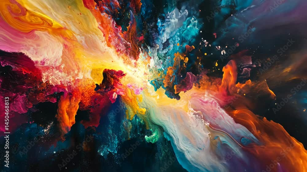 Poster Vibrant color explosion: dynamic abstract paint splash in rapid motion