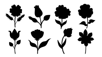 set of flowers silhouette vector on tranparent background