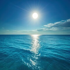 Bright Sun Shining Over a Calm Baby Blue Ocean Generative AI