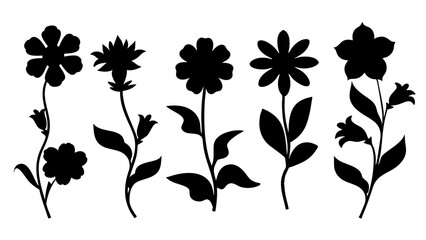 set of flowers silhouette vector on tranparent background