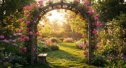 Fototapeta premium Romantic Floral Archway Inviting Entrance to a Serene and Lush Secret Garden