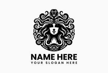 Angular polygonal Medusa with abstract snakes, modern vector logo for esports and tech startups