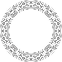 Vector round black contour ancient Russian ornament. Slavic border, frame. Circle, ring. Painting of the royal chambers.
