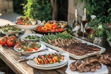 Obraz premium of gourmet barbecue setup featuring exquisite dishes grilled over open flame.