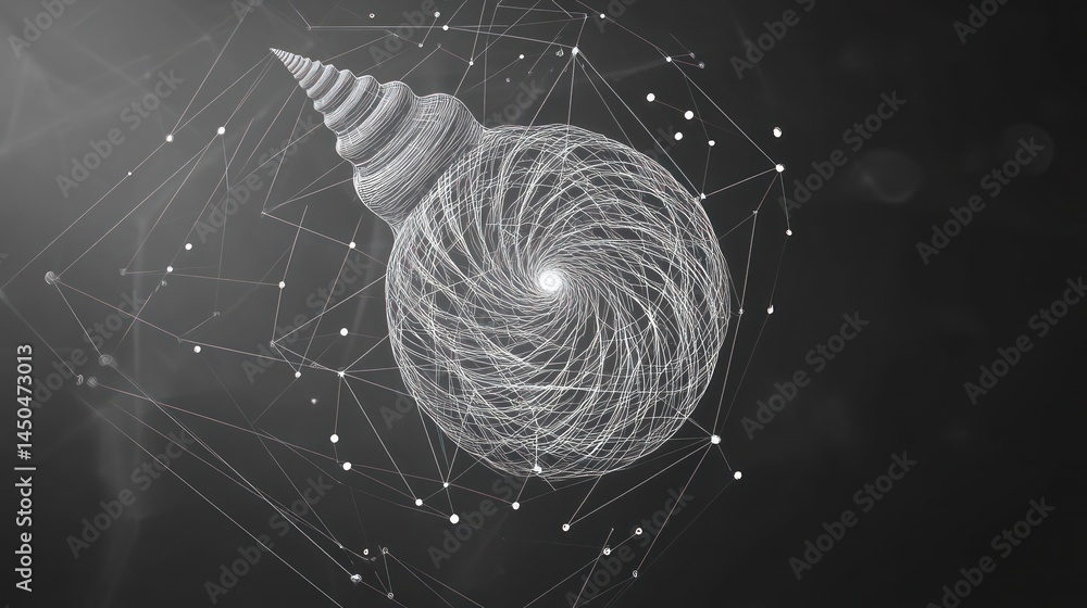 Aufkleber abstract spiral shell with geometric network