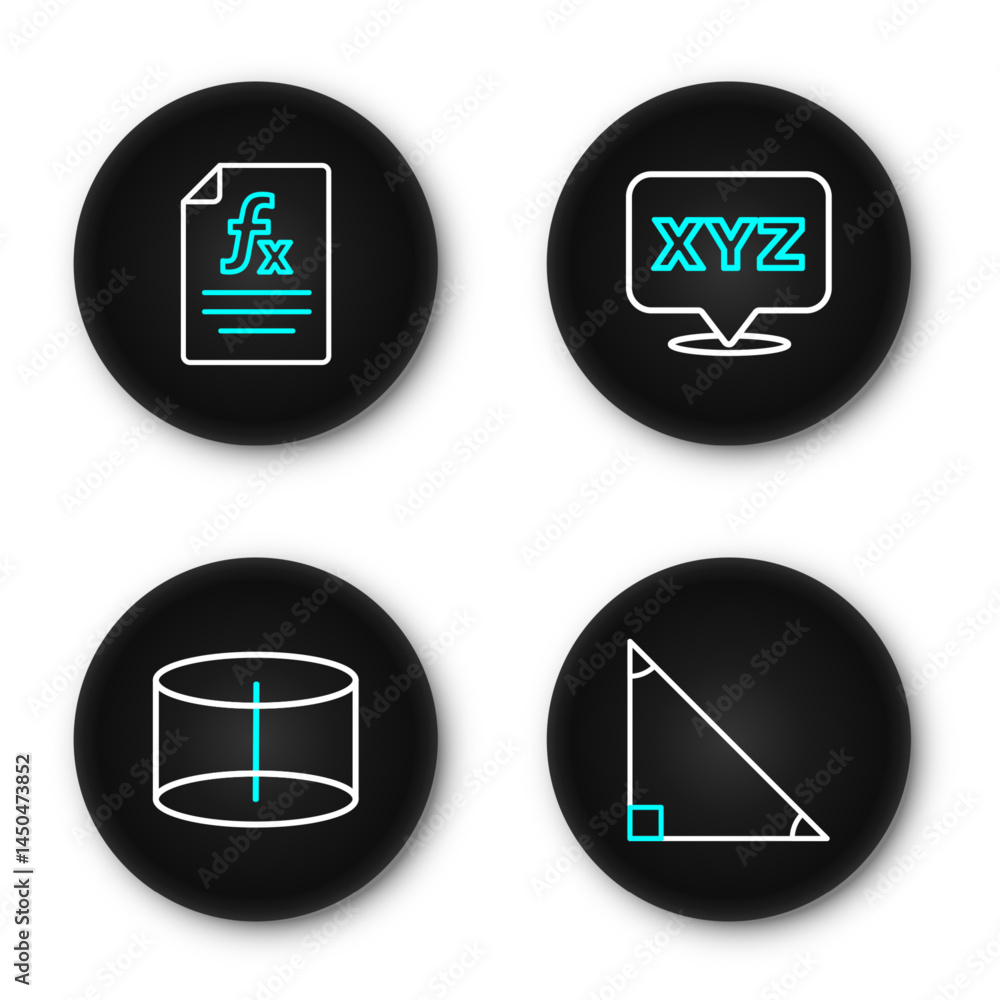 Poster set line triangle math, geometric figure cylinder, xyz coordinate system and function mathematical s