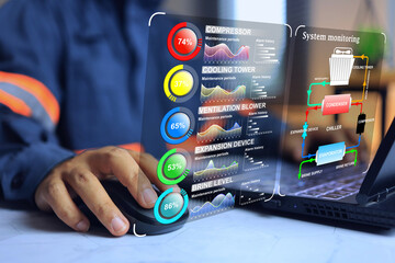 heating ventilation and air conditioning HVAC concept with the engineer operating control panel...