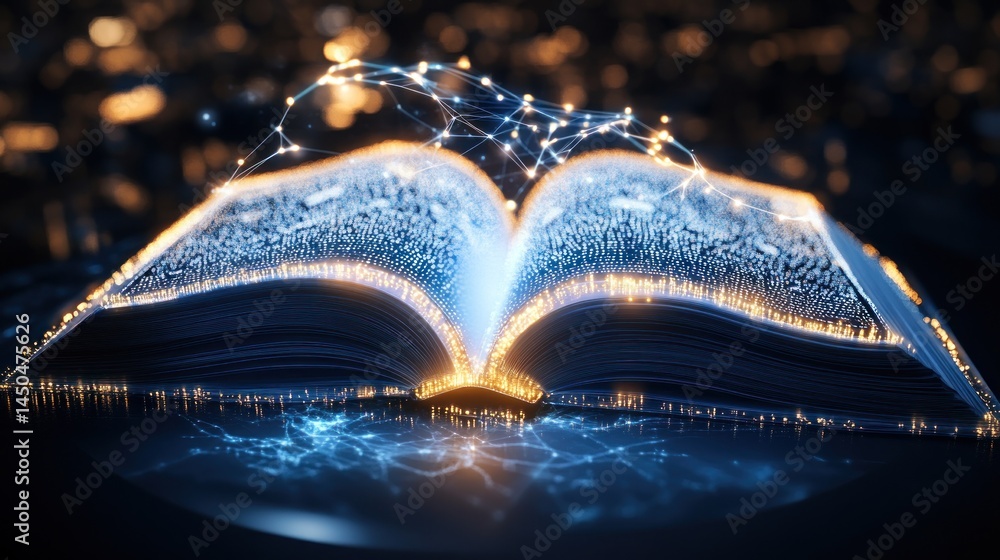 Aufkleber glowing open book with network connection