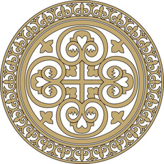 Vector gold and black round classic byzantine ornament. Circle, ring, border, Ancient Greece, Eastern Roman Empire frame. Decoration of the Russian Orthodox Church

