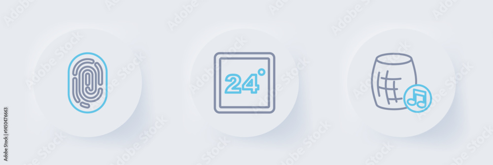 Poster set line voice assistant, thermostat and fingerprint icon. vector