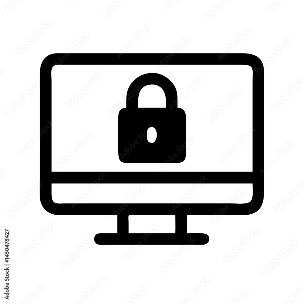 Poster computer security icon with padlock on monitor screen. use for cybersecurity, login pages, and data 
