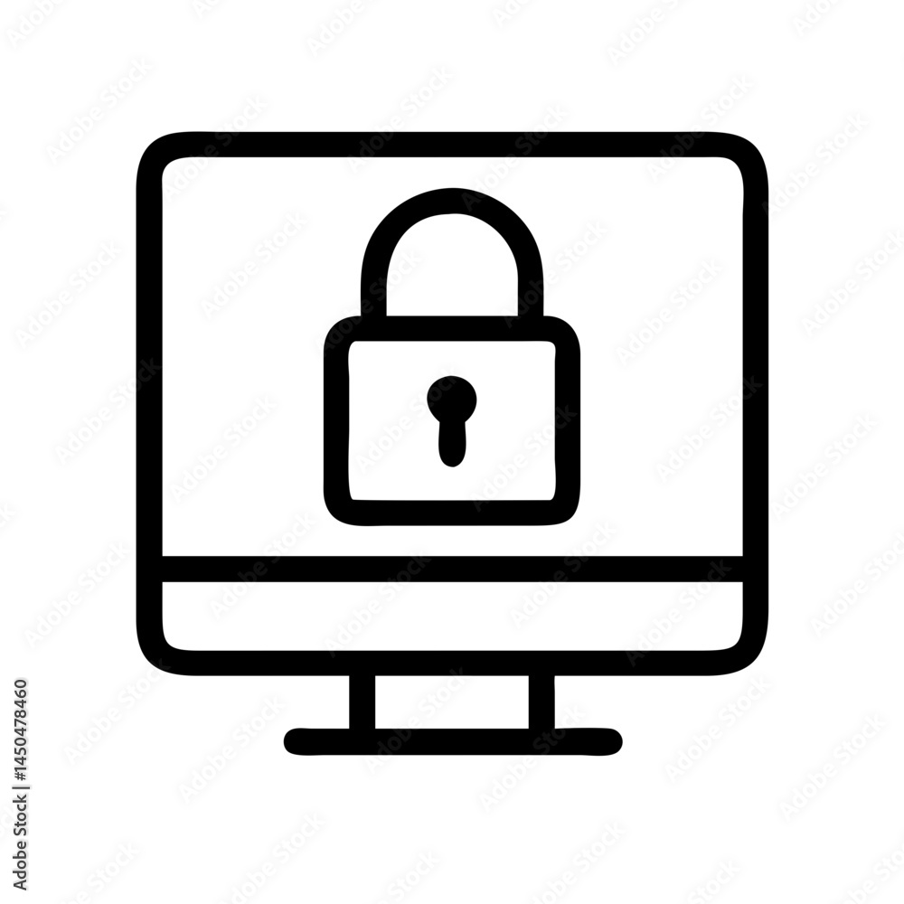 Poster computer security icon with padlock on monitor screen. use for cybersecurity, login pages, and data 