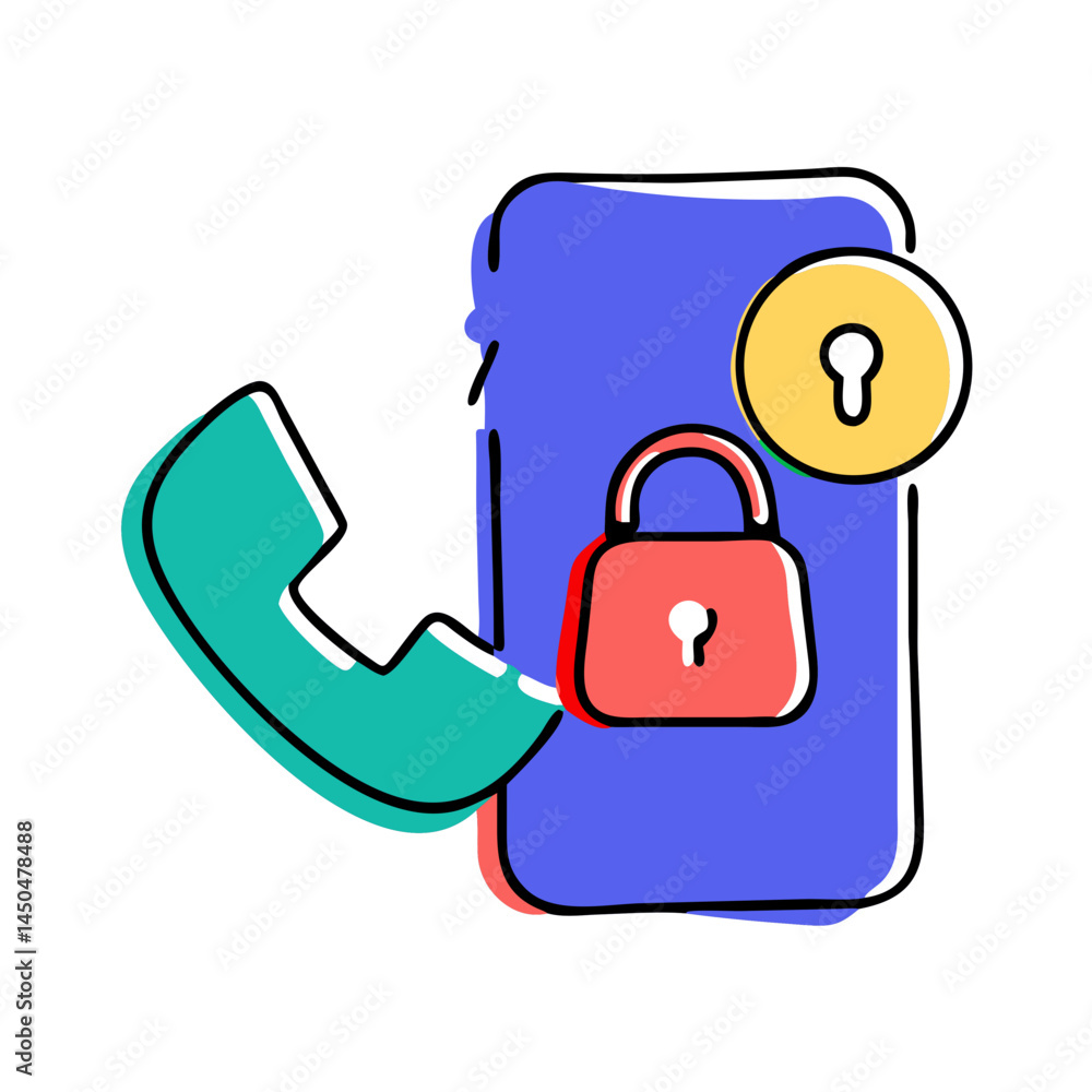 Poster secure call icon with phone, padlock, and receiver symbols. use for encrypted communication apps and