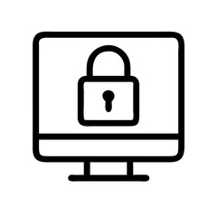 Computer security icon with padlock on monitor screen. Use for cybersecurity, login pages, and data protection information.