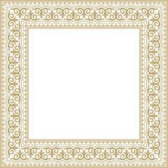 Vector golden square Kazakh national ornament. Ethnic pattern of the peoples of the Great Steppe,
