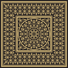Classic Greek black and gold square ornament. Vector pattern, ancient Hellenic rectangle. European border.
