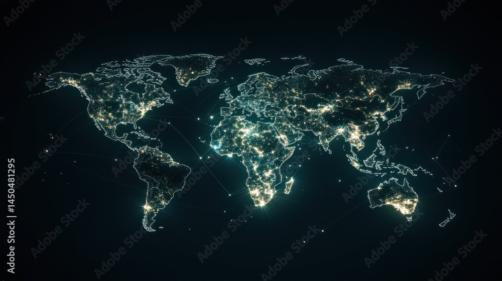 Aufkleber global network connections illuminated world map visualization